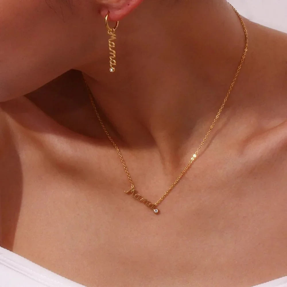 Mama Pendant Necklace Zircon 18K Gold Plated Stainless Steel - Picture 3 of 7